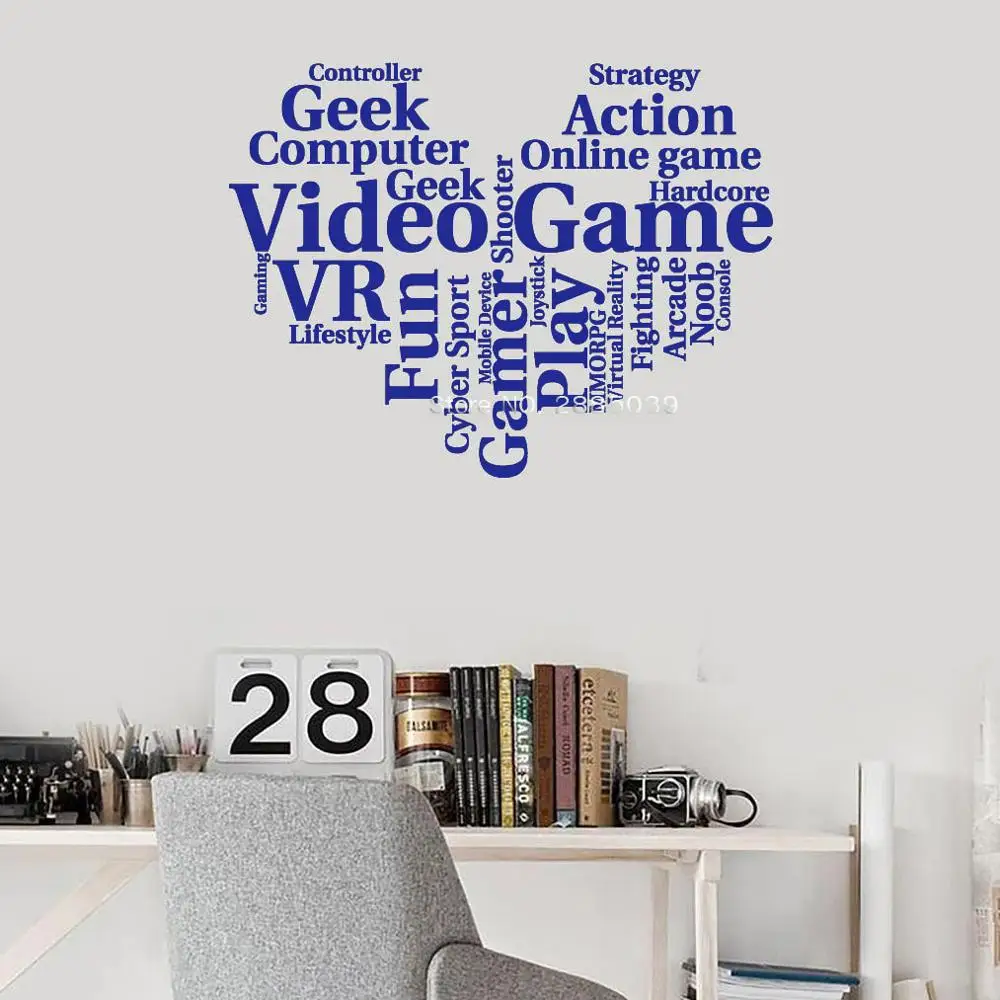 Heart Words Video Game Vinyl Wall Decal Action Gamer Cloud Gaming Quote Art Geek Room Wall Stickers Mural For Home Decor Lc1605 Wall Stickers Aliexpress