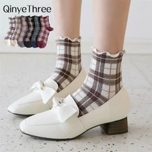 Носки без пятки в британском стиле ретро, в клетку, в форме гриба, хлопковые, в стиле японской леди, художественные, свежие, литературные, модные, в клетку, для колледжа