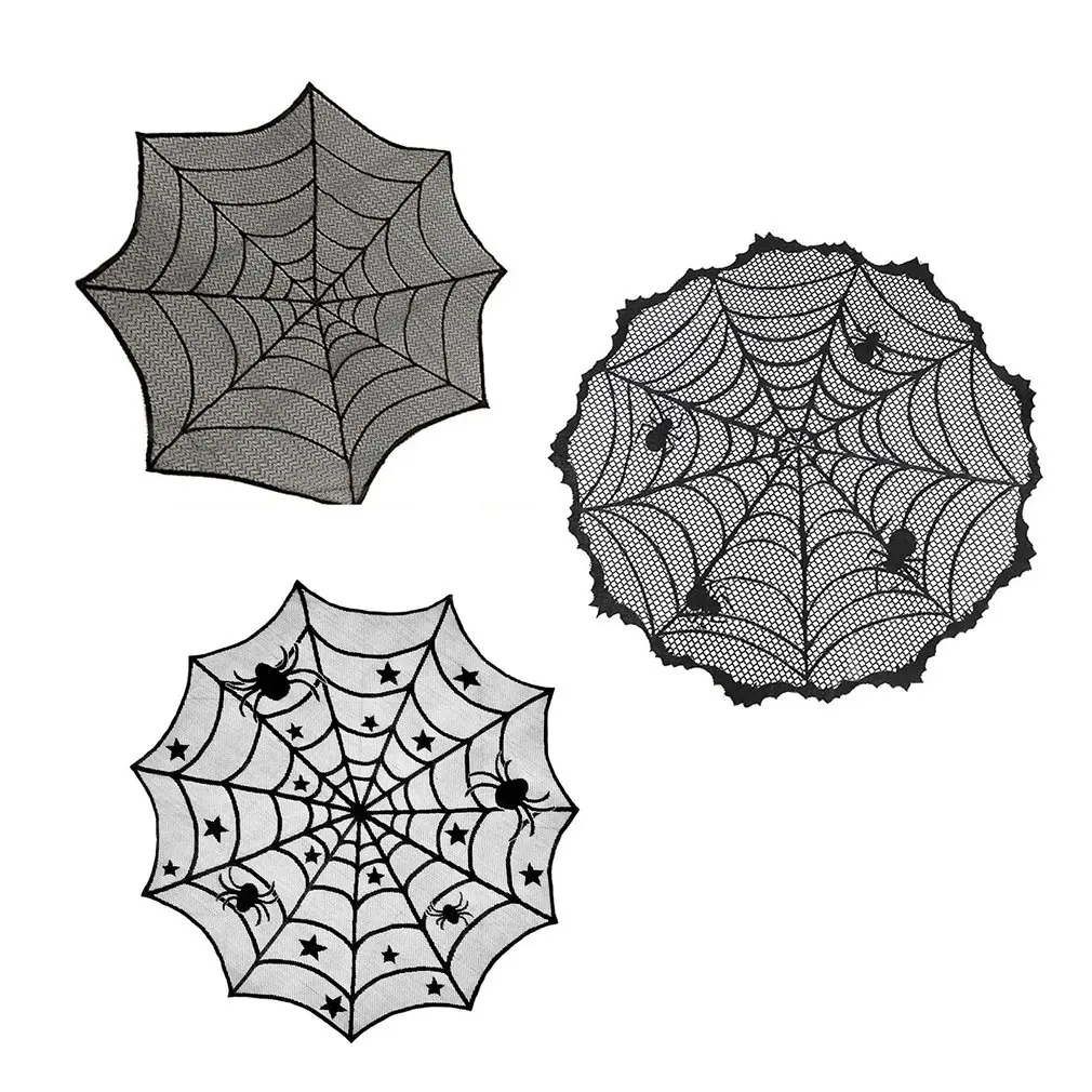Halloween Ornaments Spider Web Tablecloths Halloween Lace Spider Web Round Tablecloths Festival Party DIY Decorations
