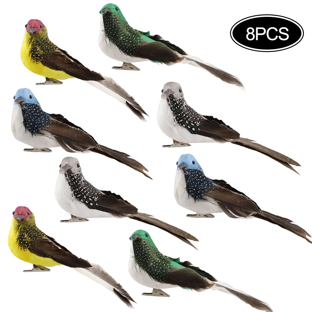 

8 Pcs Simulation Birds Fake Colorful Sparrow Bird Artificial Foam With Feather DIY Wedding Decorations Christmas Tree Ornaments