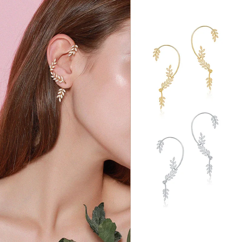 

Onlylili 1Pc Ear Wrap Crawler Hook Earrings Charm Women Crystal Zircon Leaf Cartilage Earring Studs Hip Hop Jewelry