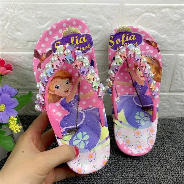 JY 2020 Summer Children girls Sofia with flower princess PVC beach Slippers Non-slip flip flop 26-39 2colors LS01