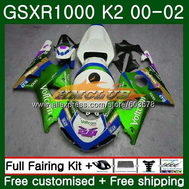 Корпус для SUZUKI GSXR-1000 GSXR 1000 GSXR1000 00 01 02 9CL. 117 светло-зеленый GSX-R1000 00 02 K2 GSX R1000 2000 2001 2002 обтекатель