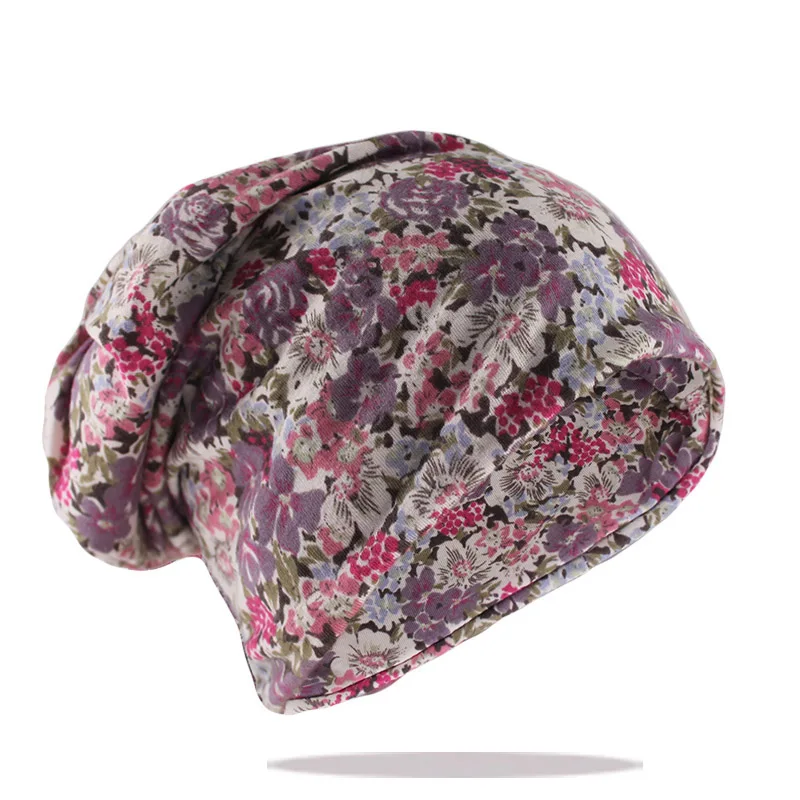 Neue Stil Mode Doppel Verwendet Frauen Herbst Warme Mützen Skullies Casual Bunte Floral Outdoor Hüte Schal Kappe Mädchen Weiche Gorras – Detail 11
