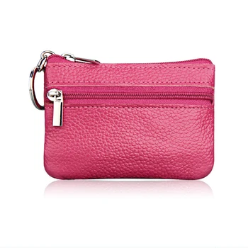 

Purse Leather Solid Color Wallet Card Case 2 Zipper Metal Buckle Key Case Coin Fashion Wallet Card Case Leather Coin Purse