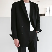 Осень и зима корейский молодежный популярный свободный жакет пальто Модный повседневный однотонный свободный костюм черный M-2XL