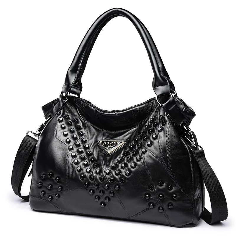 

2017 New Style Sheepskin WOMEN'S Bag Joint Fashion Rivet Sheepskin Handbag Big Bag Shoulder Diagonal