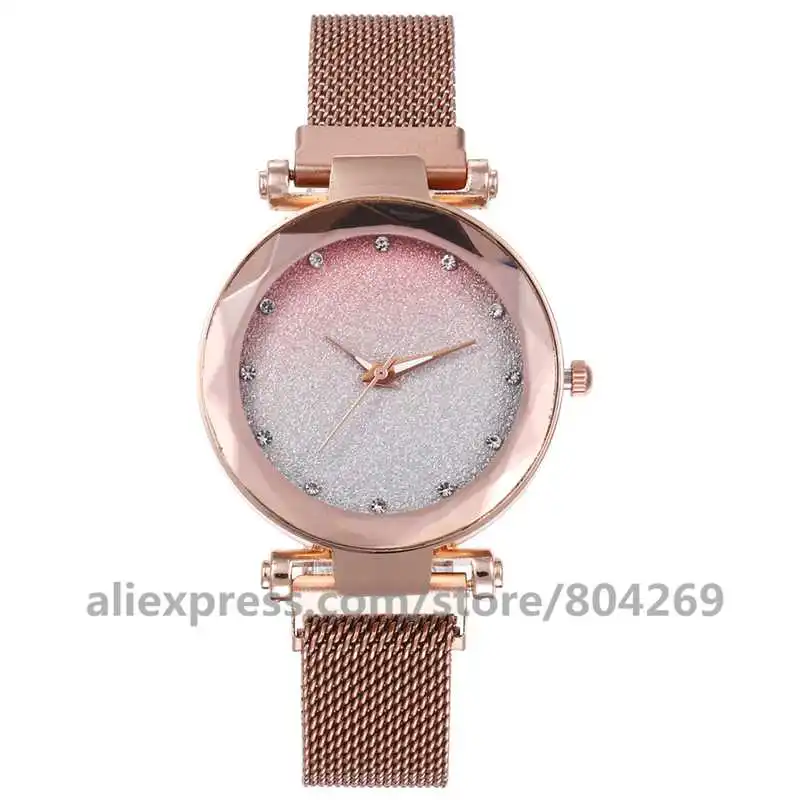 rose gold Vansvar женские кварцевые часы с магнитной пряжкой, сплав, небесные часы, ремешок из сплава, Звездные женские часы 920637 - Цвет: rose gold