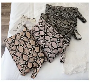 

PinShang Retro Women Clutch Bag PU Snakeskin Pattern Zipper Envelope Bag