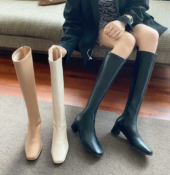 

Mid Heel boots autumn winter 2020 new Korean version of back zipper high boots children's thick heel boots knee