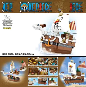 

1048PCS SY6297 Merry Pirate Sailboat One Piece Splicing Terrace Storeroom Multi-layer Building Blocks For Children Toys