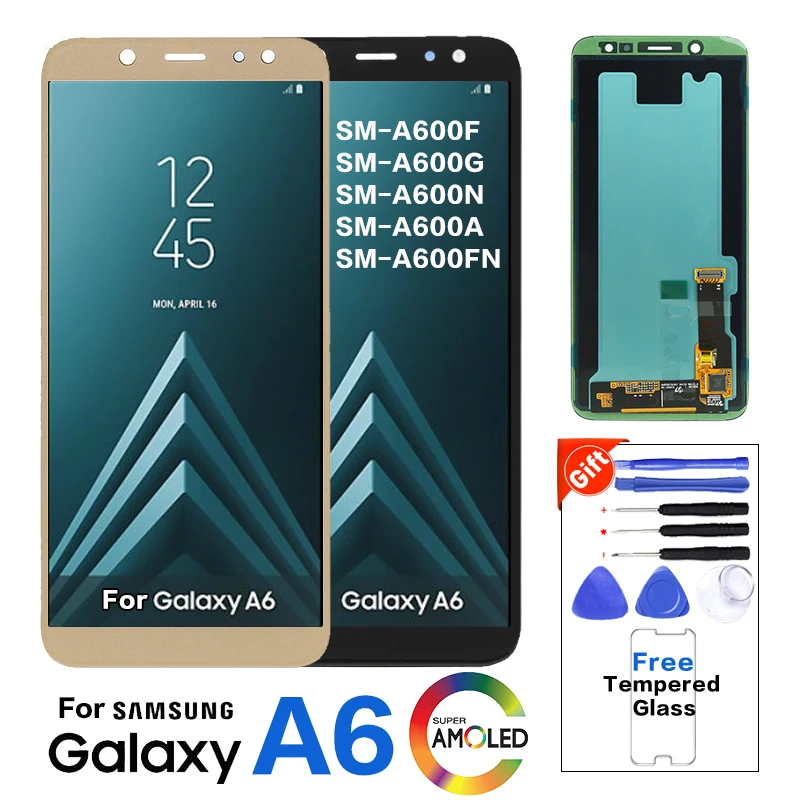 Супер AMOLED A600 ЖК-дисплей для samsung Galaxy A6 A600 A600F SM-A600FN ЖК-дисплей сенсорный экран дигитайзер сборка Замена
