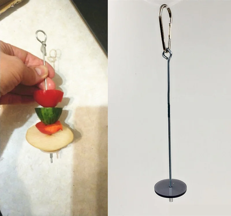 Soporte de acero inoxidable para soporte de loro mascota comida de pájaros, palo de lanza para frutas, pincho para carne, alimentador de aves
