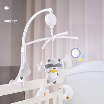 

1PC Rotating Electric Rattle Cartoon Raccoon Bedside Bell for Baby Newborn Infant Help to comfort the baby during quiet time