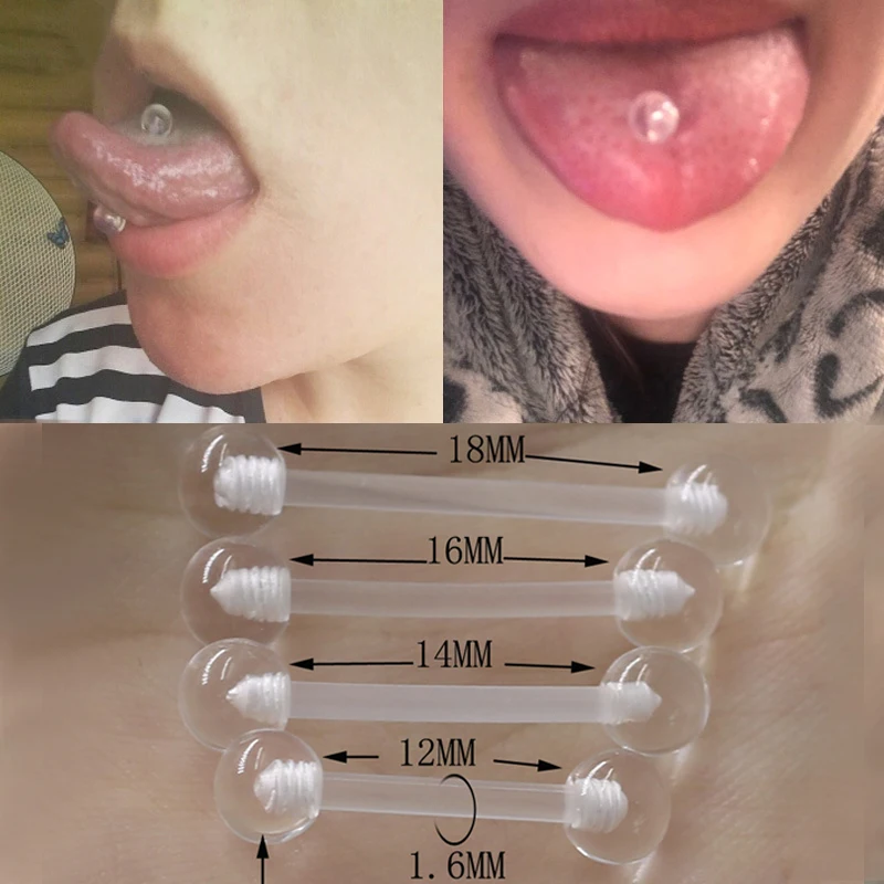 10pcs Soft Clear Bar Tongue Ring Piercing Transparent Acrylic Nipple Helix Sexy Body Jewelry Pircing 14G | Украшения и аксессуары