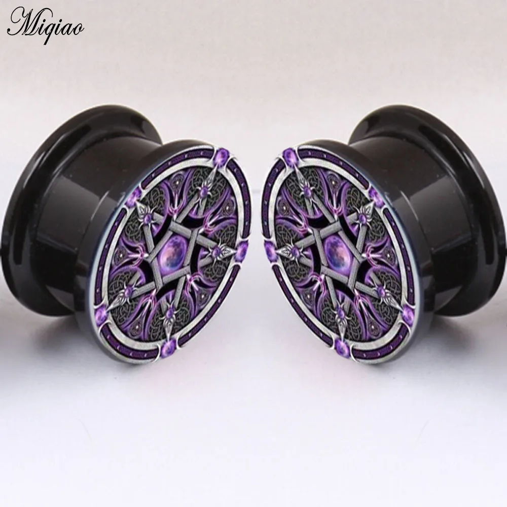 

Miqiao 2pcs Trendy Explosion Style Acrylic Flame Pentagram Ear Expander 4mm-25mm Exquisite Body Piercing Jewelry