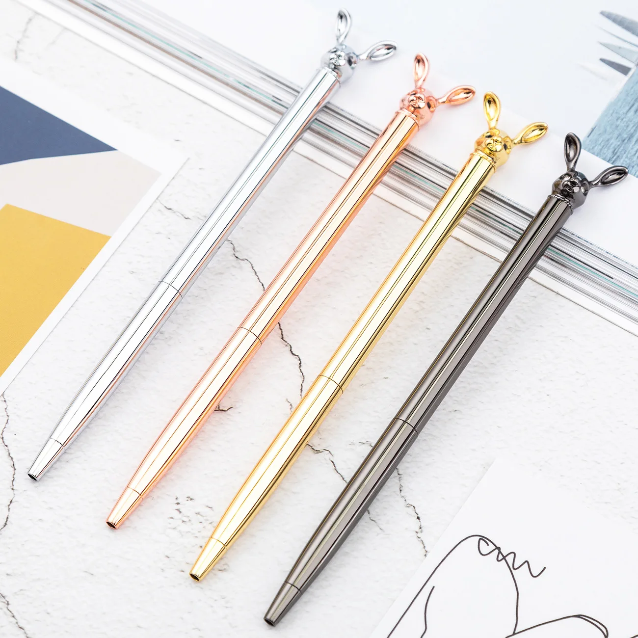 

4 Pcs Set Cute Rabbit Metal Pen Ballpoint Pen Creative Animal Student Kawaii Cartoon Writing Pen Stationery School Supplies Gift