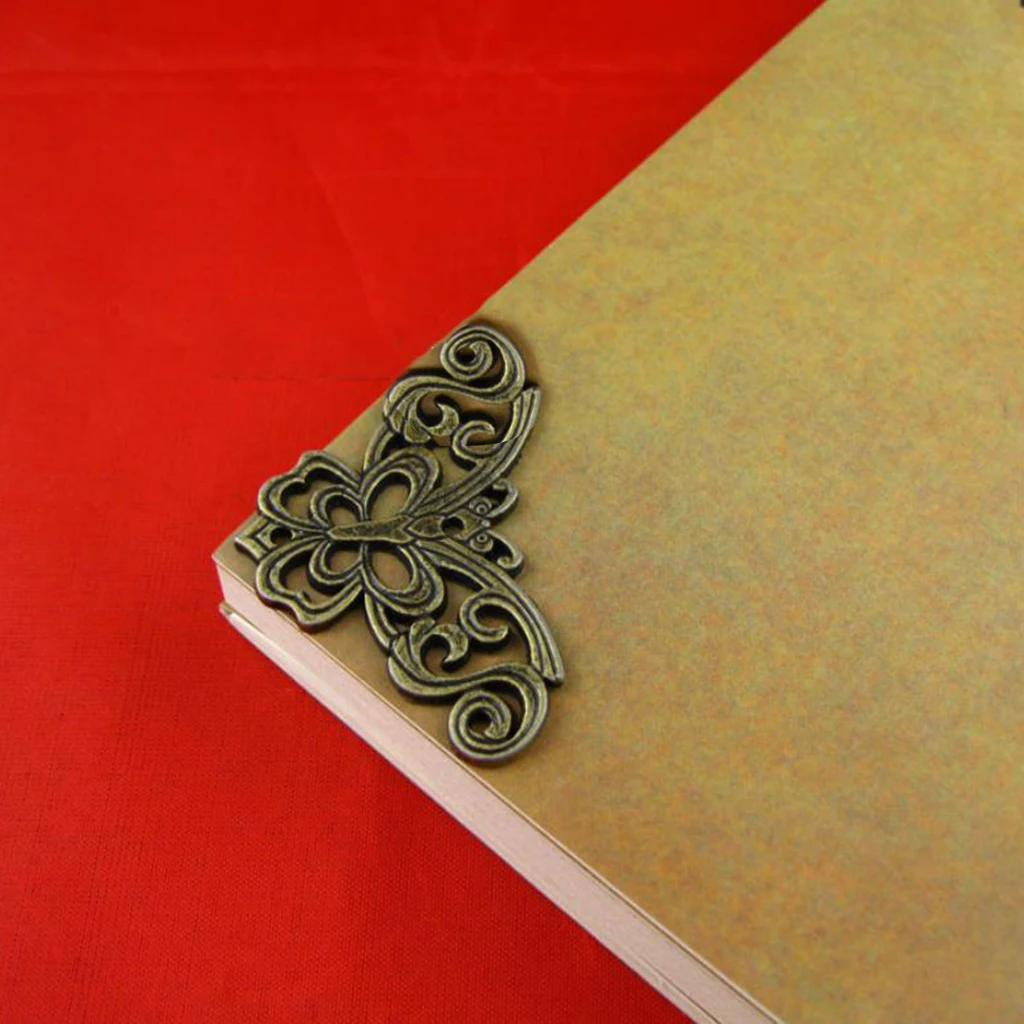 10 Pieces Decorative Jewelry Chest Wine Gift Box Wooden Case Corner Protector Bronze Tone Filigree Triangle Wraps Connectors