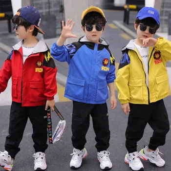 

Spring boy baby cartoon iron man light windbreaker casual small children hooded color-matching jacket jacket children's clothing