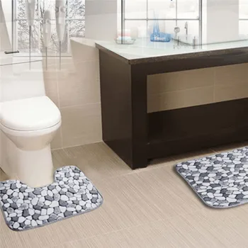 

Coral Fleece Cobblestone Stone Bath Pedestal Non Slip Room Comfy Carpet Mat 2 Pieces Cotton Washable