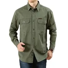 

Autumn Casual Shirt Men Loose Size Male Overshirt Military Double Pocket Cotton Shirts Men Brand Clothing Leisure Shirt Blouse