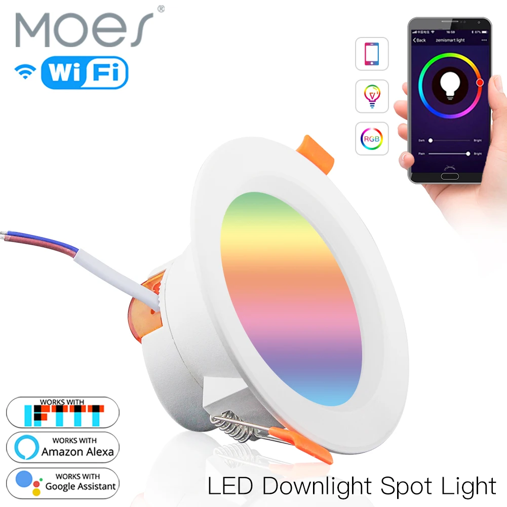 

WiFi Smart LED Downlight Dimming Round Spot Light 7W RGB Color Changing 2700K-6500K Warm Cool light Work with Alexa Google Home