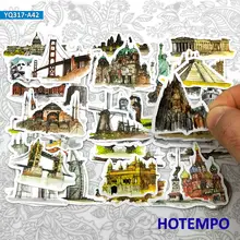 

42pcs Place of Interest Hand Drawn Attractions Art Travel Mini Diary Sticker for Scrapbook Notebook Guitar Phone Laptop Stickers