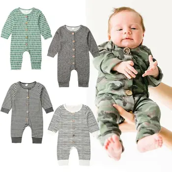 

0-18M Newborn Baby Boy Girl Long Sleeve Striped Romper Jumpsuit Playsuit Outfits Baby Clothes