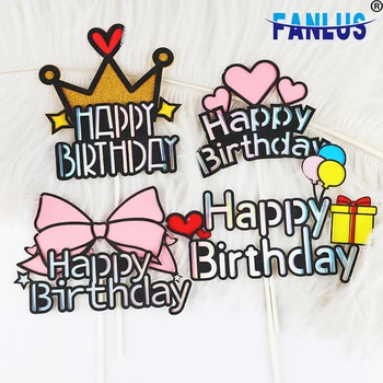 

2pcs/Set Wooden Paper Balloons Happy Birthday Cake Topper Candy Box for Children Bow Gift Party Favors Crown Heart Decorations