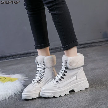 

SWYIVY Platform Boots Short Plush Shoes Woman Winter Boots 2019 Warm Snow Woman Booties Ankle Boots For Women Flat Emale Shoes