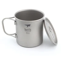 Keith Titanium Cup Titanium Water Mugs Camping Cups Ultralight Travel Mug With Folding Handle Titanium Lid Drinkware 300ml-900ml 2