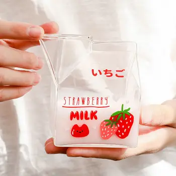 

380ml Cute Cartoons Milk Glass Cup Coffee Glass Juice Cup Fruit Pattern Water Bottle Unique Design Pure Handmade Crafts