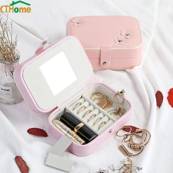 

Double Layer Adjustable Portable Travel Jewelry Box Leather Display Organizer Storage Case for Earrings Necklace Rings makeup