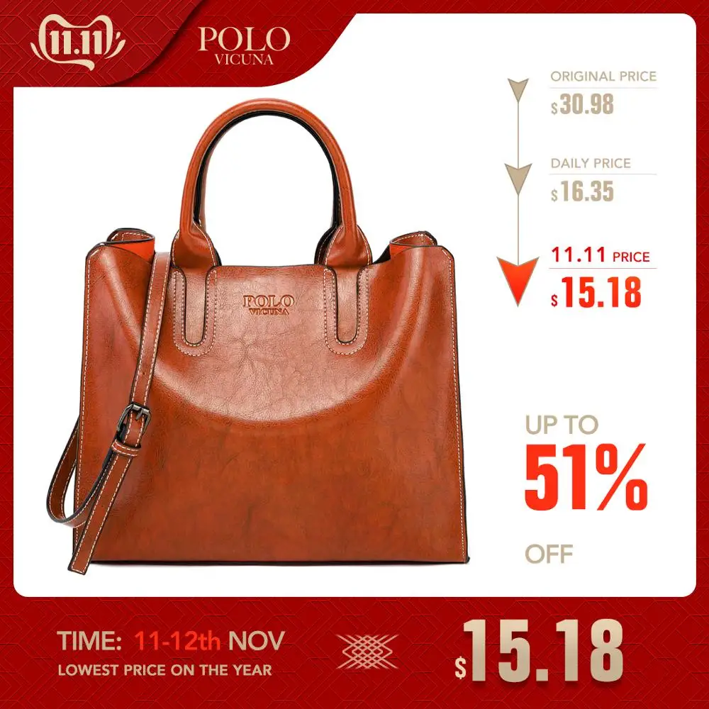 Buy VICUNA POLO Top Sell Classic Women Leather Handbag Durable Big Size Ladies Shoulder Bags Crossbody Sling Bag sac main femme