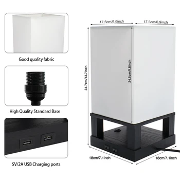 

40W (Without Light Bulb) Table Lamp US Standard Black Four-Corner Base (Dual USB) On / Off Dual USB Port