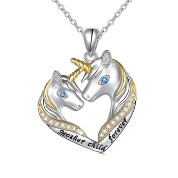 

Ladies Mother And Child Unicorn Electroplating Necklace Drip Oil Lettering Jewelry