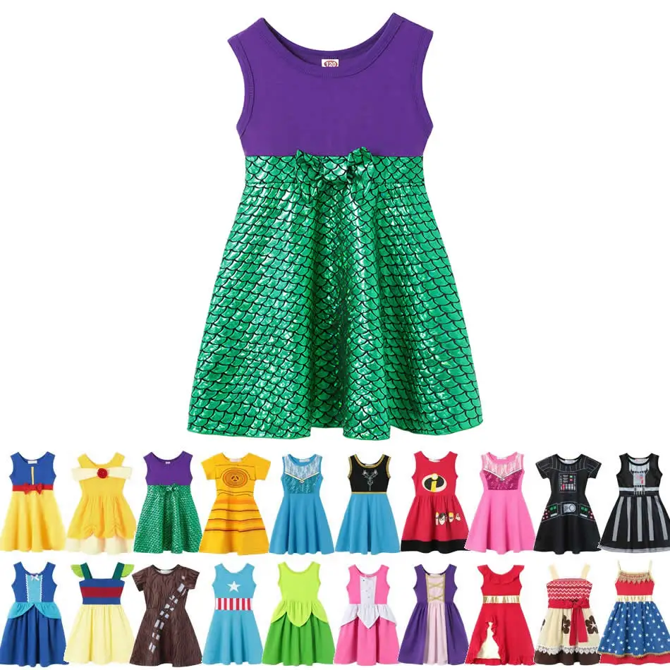 Girls Summer Dress Child Mickey Belle Snow White Moana Elsa Magic Hair Anna Cotton Birthday Princess Costume girls dress,princess costume,kids clothes