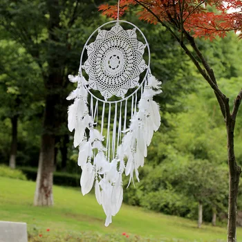 

Wedding Decoration White Feather Dream Catcher Large Pendant Hand-woven Home Decoration Wind Chime Aerial Charm