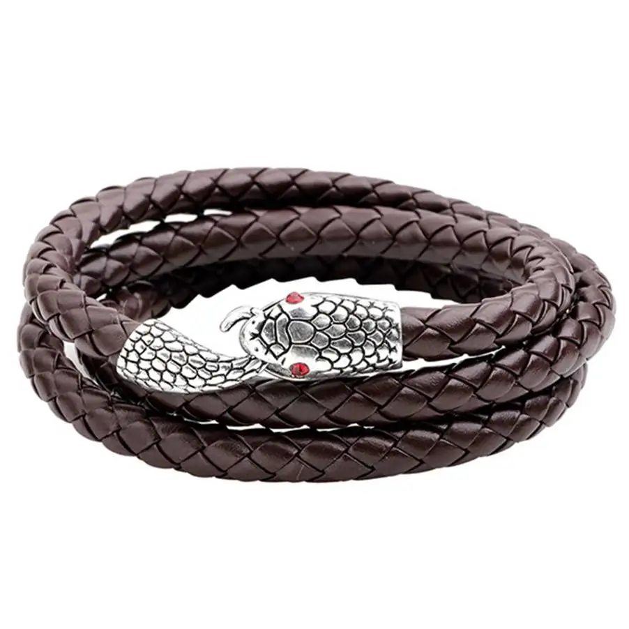 Brown Silver 68cm 1 шт. панк пеньковая оплетка Серфер заклепки широкий кожаный браслет с пряжкой браслет манжета браслет для мужчин женщин ювелирные изделия подарок Прямая поставка - Окраска металла: Brown Silver 68cm