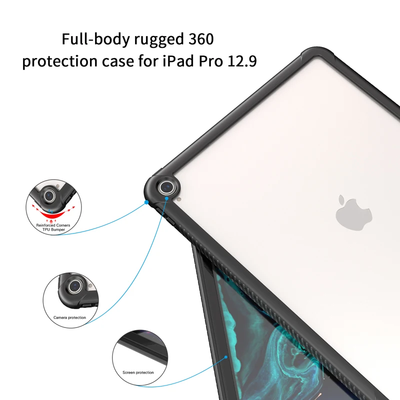 Мягкий чехол из ТПУ для iPad Pro 12,9, чехол с защитой от снега от ударов 360, полная защита с сенсорным ID, Чехол для iPad Pro 12,9 дюйма Coque