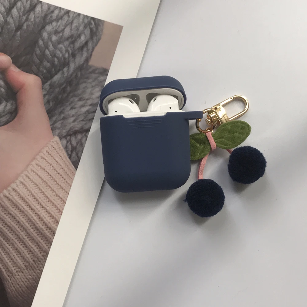 Корейский Вишневый меховой шарик-подвеска для гарнитура для AirPods чехол Bluetooth беспроводной защитный чехол для Apple AirPods чехол cherry Keychian