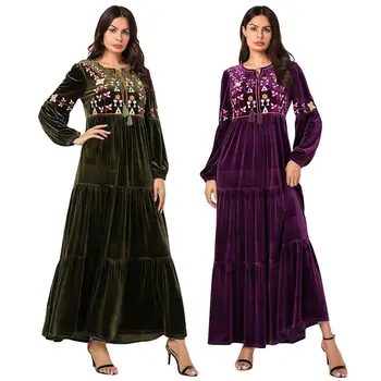 

Velvet Muslim Women Maxi Dress Jilbab Islamic Abaya Casual Loose Prayer Kaftan Arab 2019 Autumn Winter Embroidery Draped Design