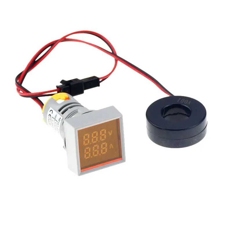 22 мм квадратный Вольтметр Амперметр цифровой сигнальный индикатор напряжения и тока переменного тока 60-500 В - Цвет: Yellow