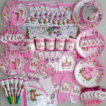 

Unicorn Party Birthday Balloons Unicorn Theme Paper Plates Napkins Cake Topper Kids Happy Birthday Gifts Party Decoration