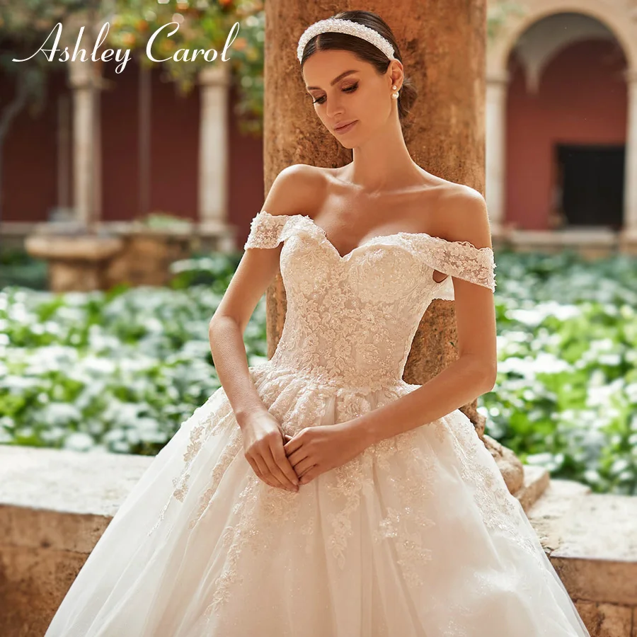 Ashley Carol Princess Wedding Dress For Bride Romantic Sweetheart Beaded Appliques Lace Up Bridal Dresses Vestido De Noiva