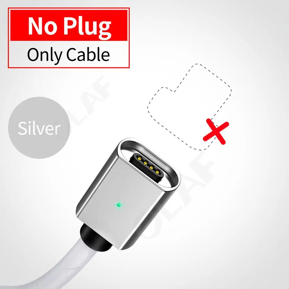 Магнитный зарядный кабель Олаф для быстрой зарядки Micro usb type-C, кабель для iPhone, samsung, Xiaomi, huawei, Магнитный провод usb для мобильного телефона - Цвет: Only Cable - Silver