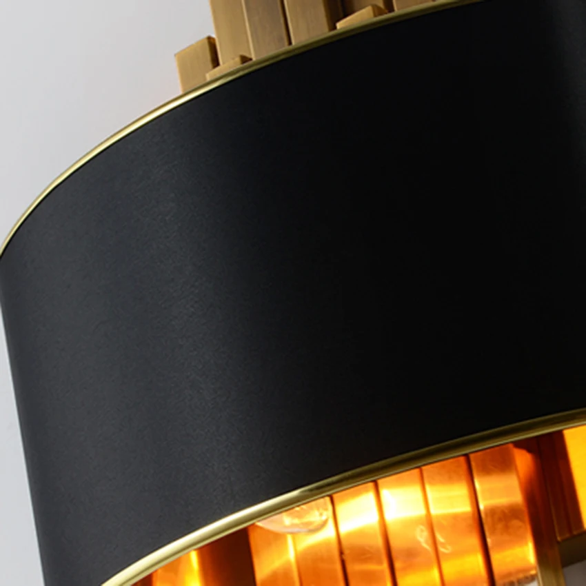Современный светодиодный настенный светильник для гостиной E14, черный абажур, золотая металлическая труба, прикроватная подсветка стен в коридоре, лестничное бра