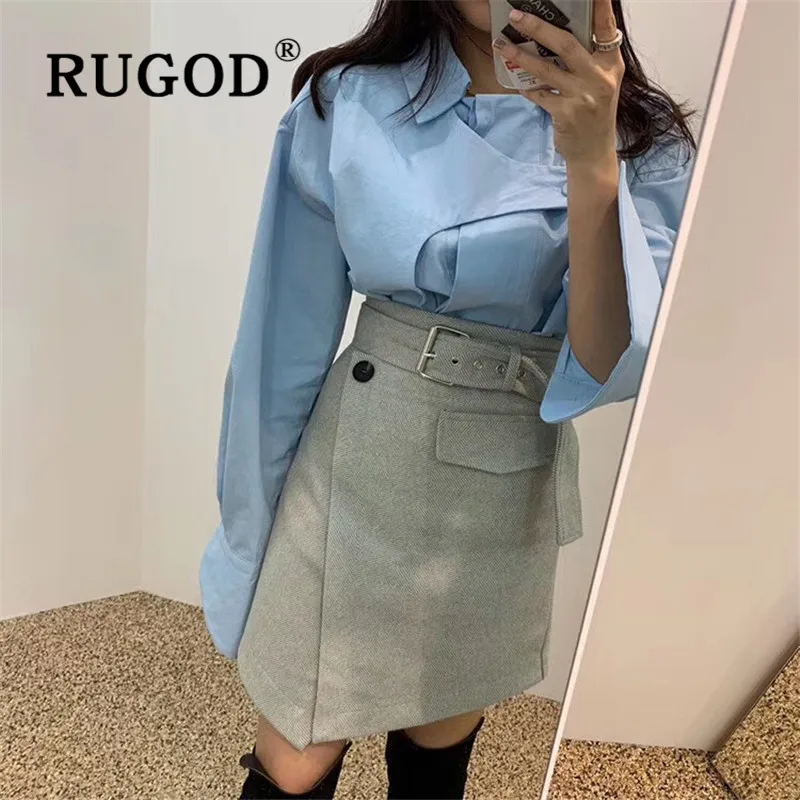 RUGOD Весенняя рубашка с отложным воротником, винтажная блузка, женские блузки с длинным рукавом, элегантный топ, корейская мода, одежда размера плюс, топы