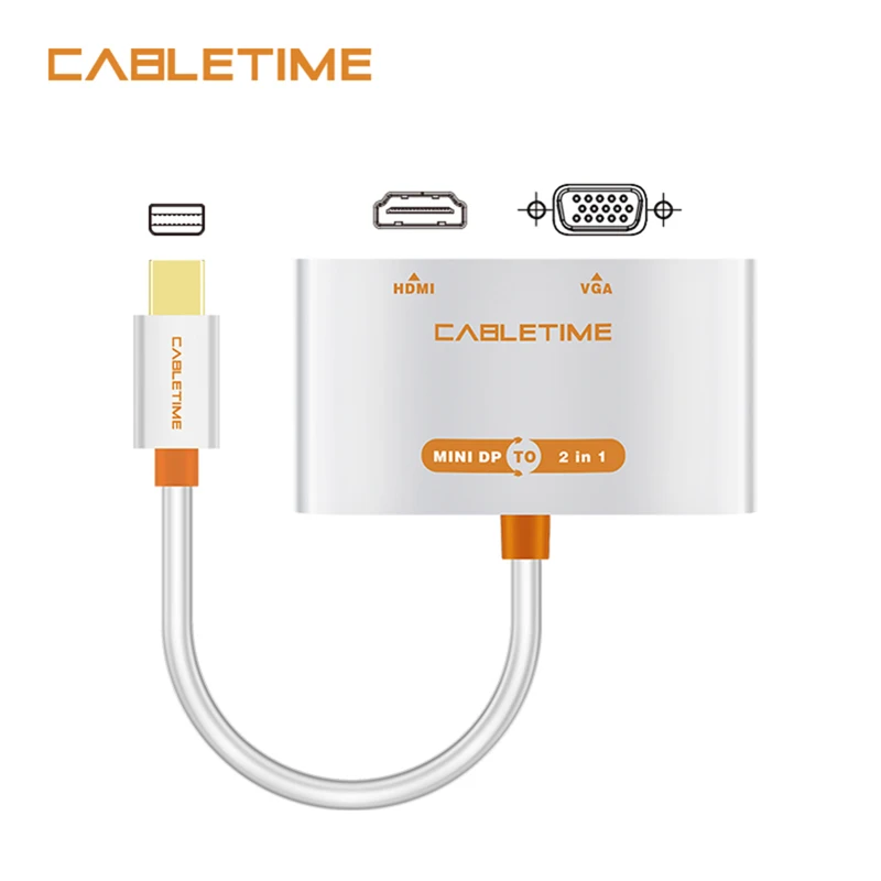 Cabletime Mini Displayport 1,2 Thunderbolt VGA HDMI адаптер 2in1 Mini DP в HDMI адаптер VGA конвертер кабель для Macbook N003