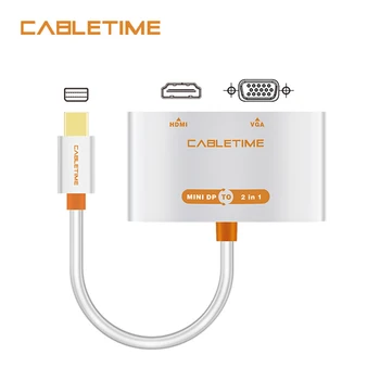 

Cabletime Mini Displayport 1.2 Thunderbolt to VGA HDMI Adapter 2in1 Mini DP to HDMI VGA Adapter Converter Cable For Macbook N003